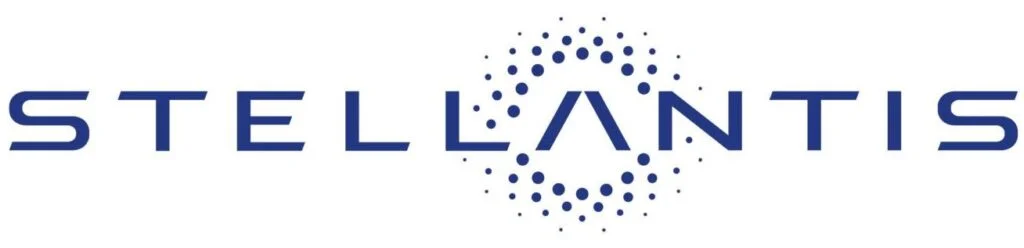 Stellantis logo in dark blue with branded graphic in the middle of the A