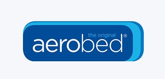 Aerobed logo on blue background.