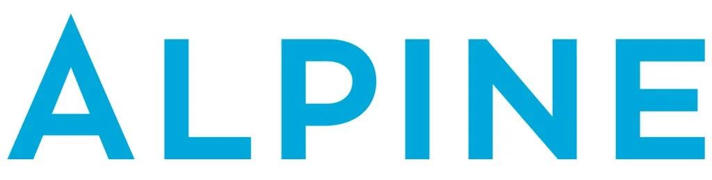 Alpine logo with blue text.