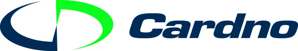 Cardno logo with green and blue arcs.