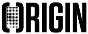 Origin simple logo in black - the O in Origin has pixels in the middle of it