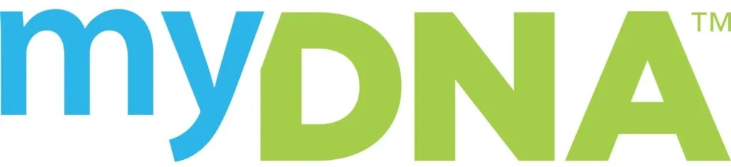 Multi-colored myDNA logo in blue and green