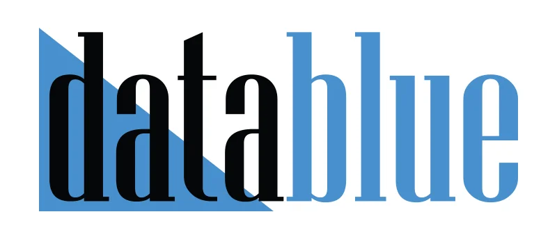Datablue logo with black and blue text.