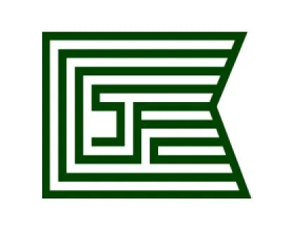 Geometric green maze pattern logo.