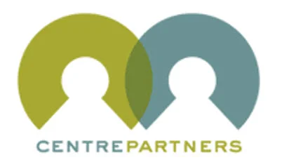 Centre Partners logo with abstract shapes.