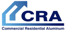 CRA Commercial Residential Aluminum company logo in blue on black background