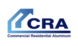 CRA Commercial Residential Aluminum company logo in blue on black background