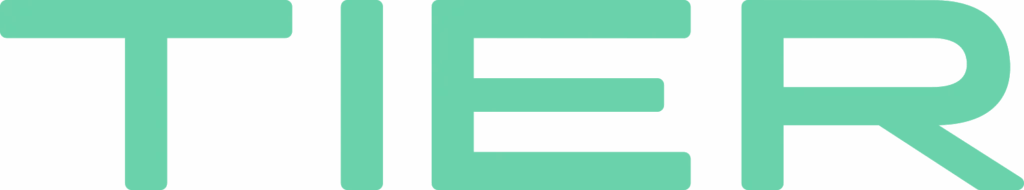 Wordmark logo in a mint green color spelling “TIER” in bold, rounded sans-serif font.