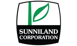 Sunniland Corporation logo with green leaf icon on black background