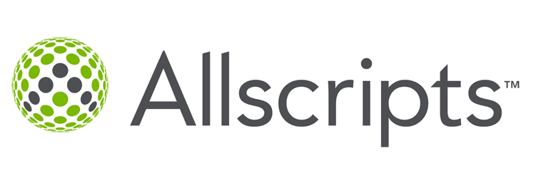 Allscripts logo with green and black globe.