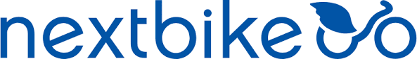 The blue logo for “Nextbike,” featuring a stylized bicycle design where the “o” in “bike” forms the back wheel and a simple leaf-like shape extends from the handlebars.