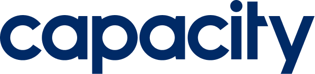 Capacity logo in navy blue text on a white background